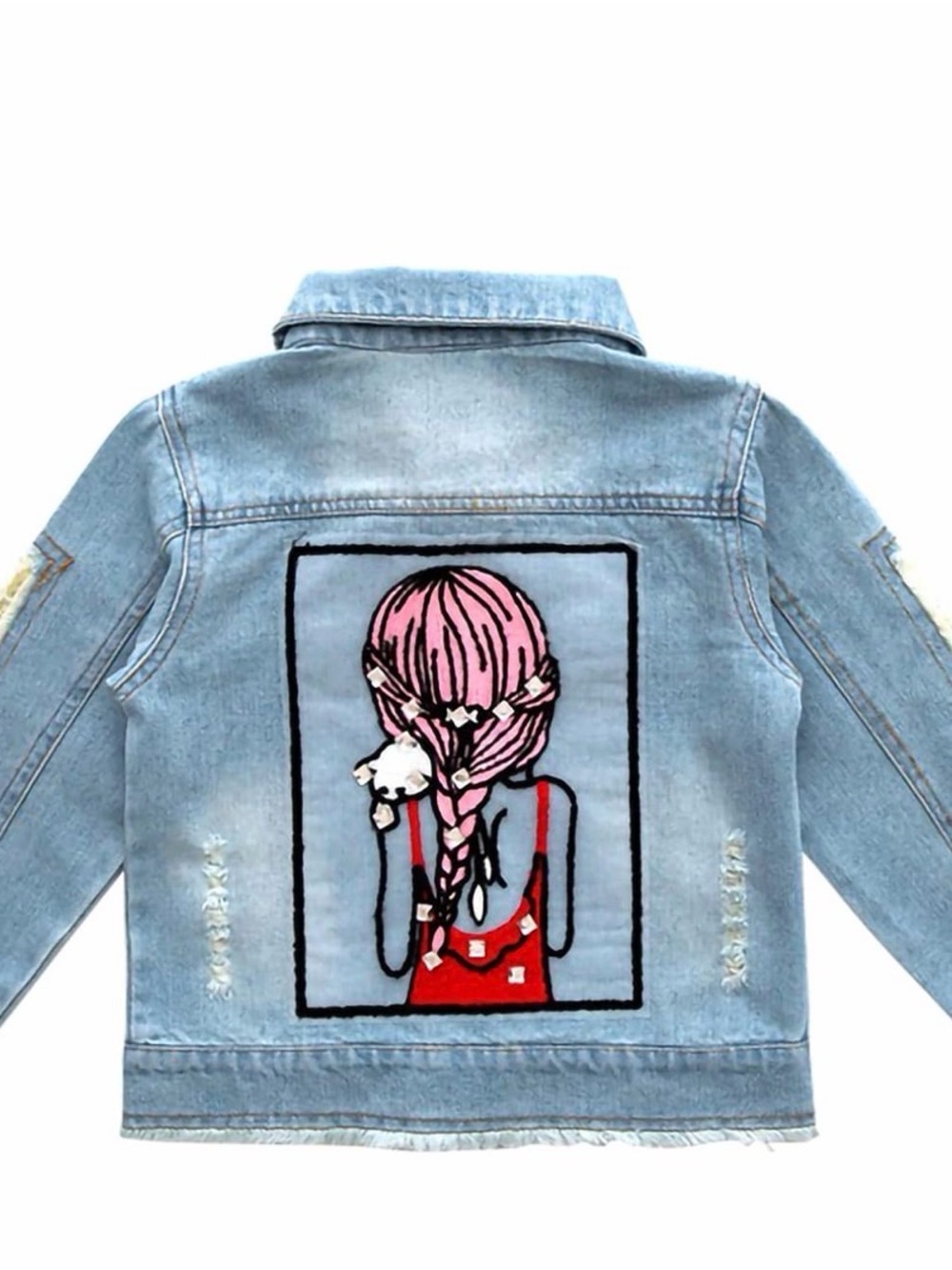 Girls Light Blue Denim Jacket with Pink Braided Girl Patch